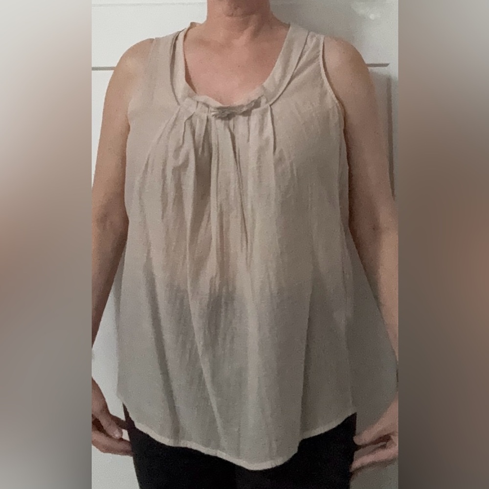 Crea Concept Taupe/Grey linen-like Sleeveless Top